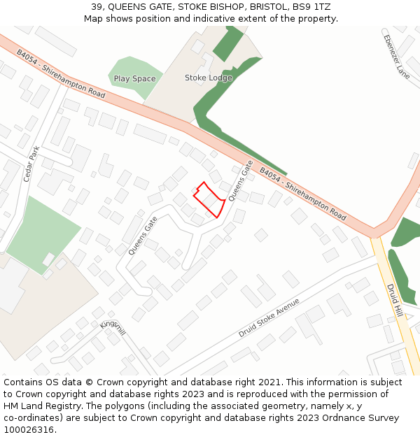 39, QUEENS GATE, STOKE BISHOP, BRISTOL, BS9 1TZ: Location map and indicative extent of plot