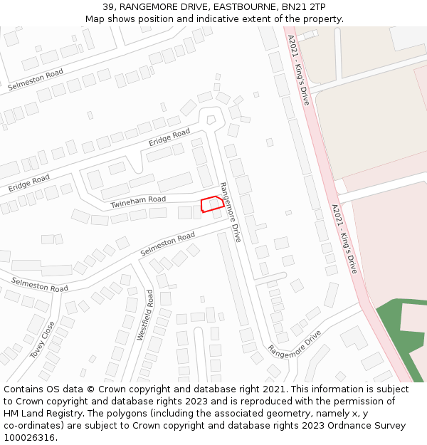 39, RANGEMORE DRIVE, EASTBOURNE, BN21 2TP: Location map and indicative extent of plot