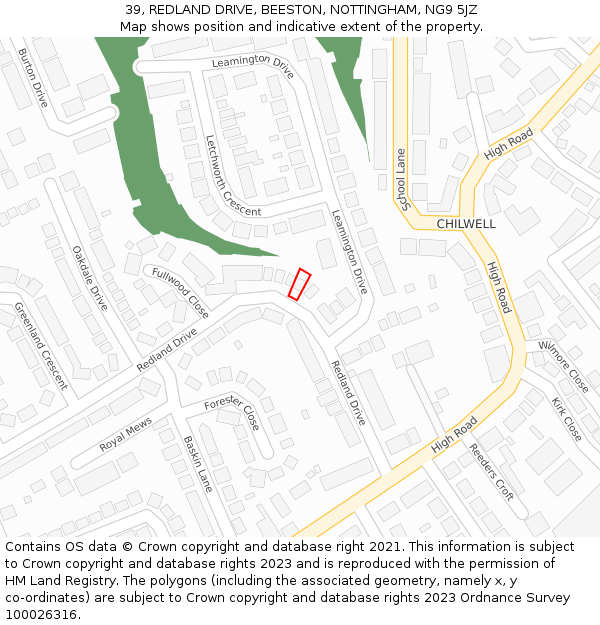 39, REDLAND DRIVE, BEESTON, NOTTINGHAM, NG9 5JZ: Location map and indicative extent of plot