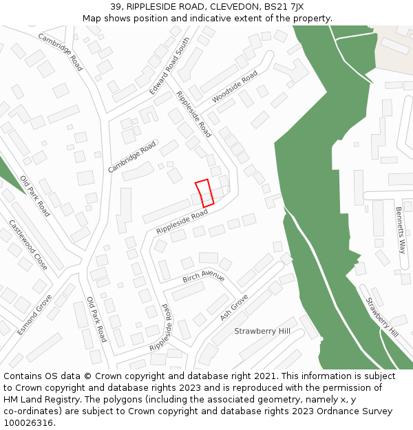 39, RIPPLESIDE ROAD, CLEVEDON, BS21 7JX: Location map and indicative extent of plot