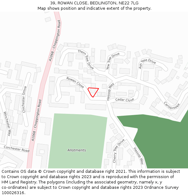 39, ROWAN CLOSE, BEDLINGTON, NE22 7LG: Location map and indicative extent of plot