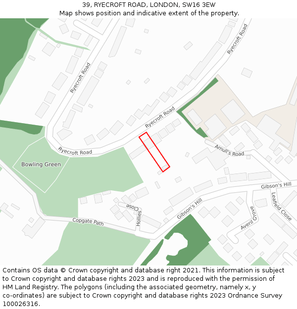 39, RYECROFT ROAD, LONDON, SW16 3EW: Location map and indicative extent of plot