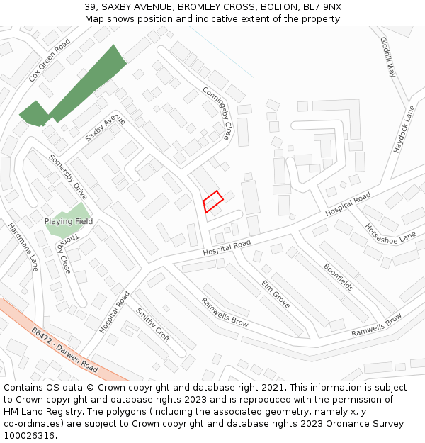 39, SAXBY AVENUE, BROMLEY CROSS, BOLTON, BL7 9NX: Location map and indicative extent of plot