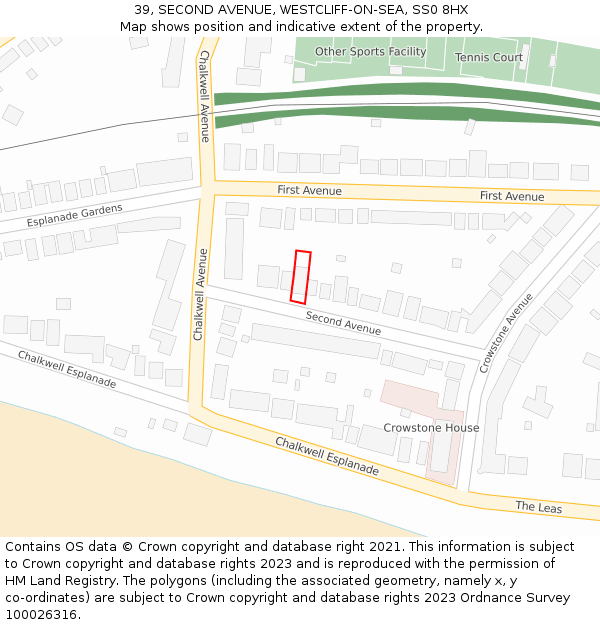 39, SECOND AVENUE, WESTCLIFF-ON-SEA, SS0 8HX: Location map and indicative extent of plot