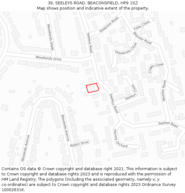 39, SEELEYS ROAD, BEACONSFIELD, HP9 1SZ: Location map and indicative extent of plot