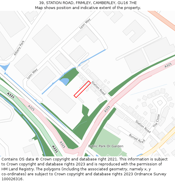 39, STATION ROAD, FRIMLEY, CAMBERLEY, GU16 7HE: Location map and indicative extent of plot