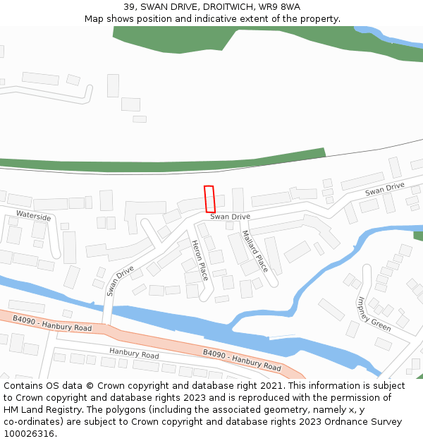 39, SWAN DRIVE, DROITWICH, WR9 8WA: Location map and indicative extent of plot