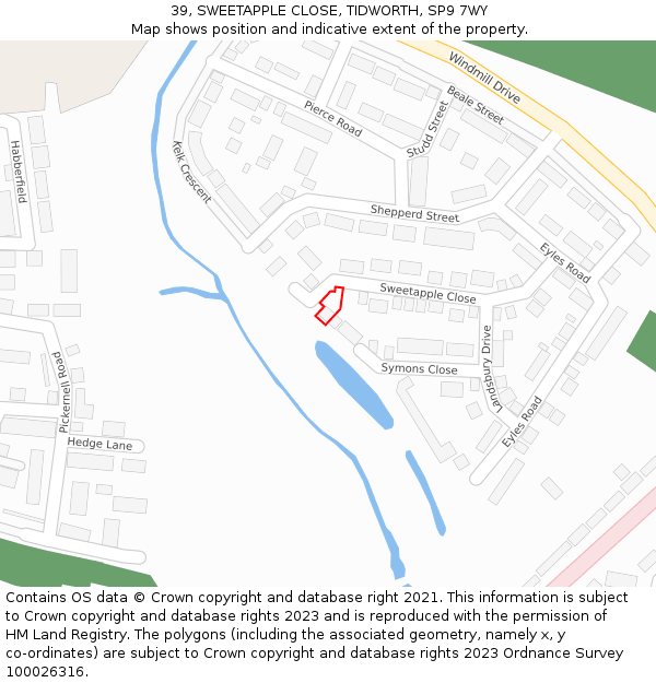 39, SWEETAPPLE CLOSE, TIDWORTH, SP9 7WY: Location map and indicative extent of plot