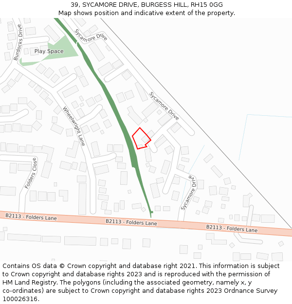 39, SYCAMORE DRIVE, BURGESS HILL, RH15 0GG: Location map and indicative extent of plot