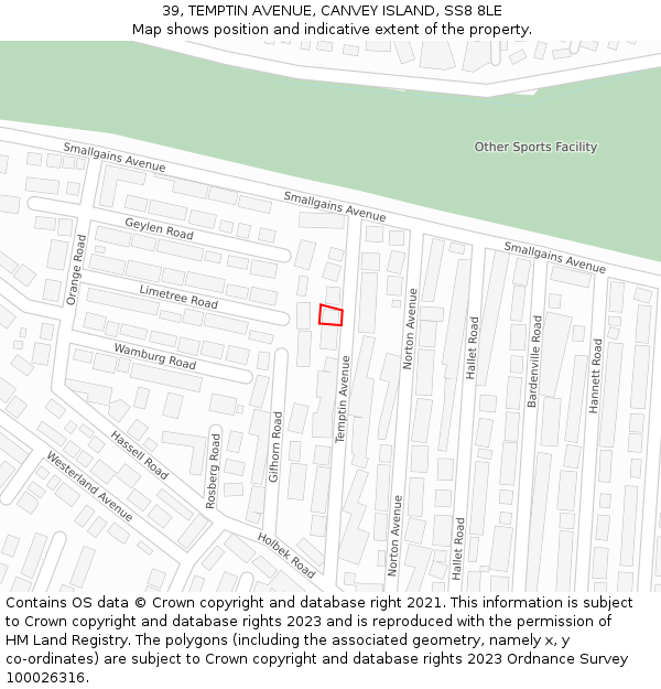 39, TEMPTIN AVENUE, CANVEY ISLAND, SS8 8LE: Location map and indicative extent of plot