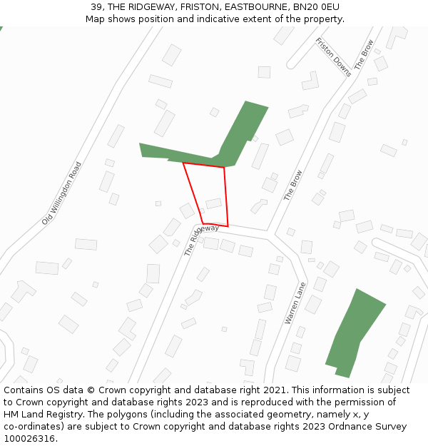 39, THE RIDGEWAY, FRISTON, EASTBOURNE, BN20 0EU: Location map and indicative extent of plot