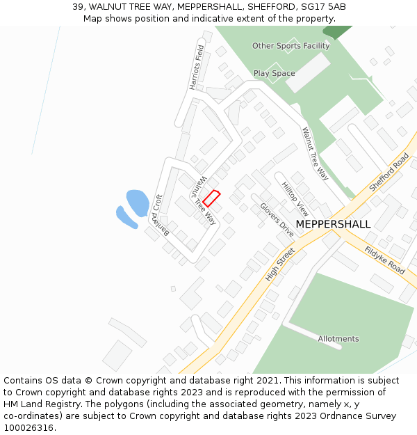 39, WALNUT TREE WAY, MEPPERSHALL, SHEFFORD, SG17 5AB: Location map and indicative extent of plot