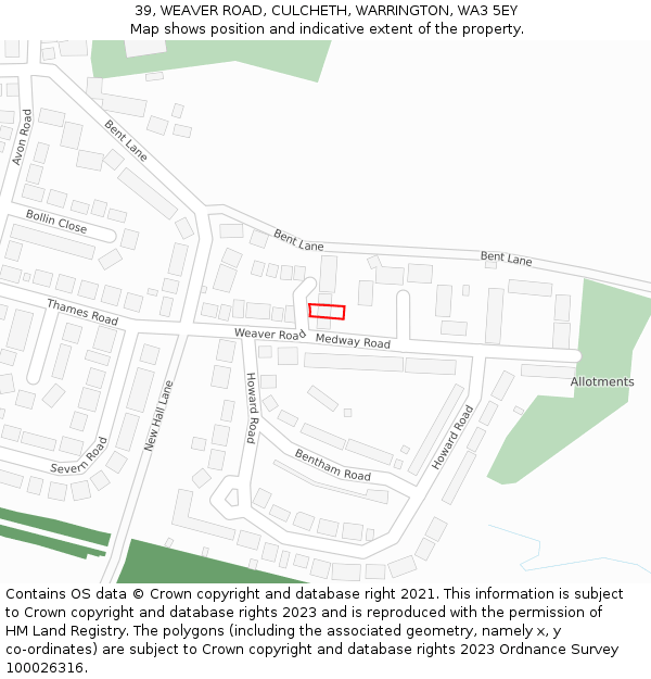 39, WEAVER ROAD, CULCHETH, WARRINGTON, WA3 5EY: Location map and indicative extent of plot