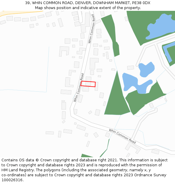 39, WHIN COMMON ROAD, DENVER, DOWNHAM MARKET, PE38 0DX: Location map and indicative extent of plot