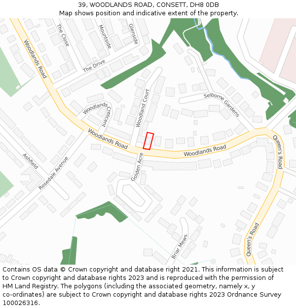 39, WOODLANDS ROAD, CONSETT, DH8 0DB: Location map and indicative extent of plot