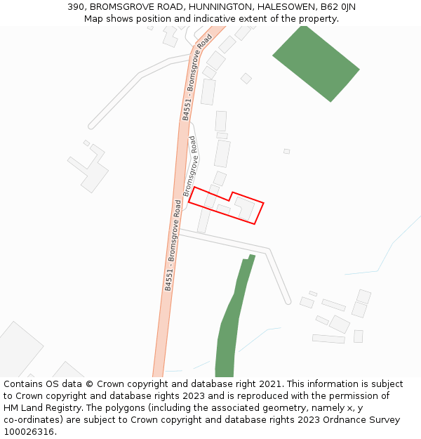 390, BROMSGROVE ROAD, HUNNINGTON, HALESOWEN, B62 0JN: Location map and indicative extent of plot