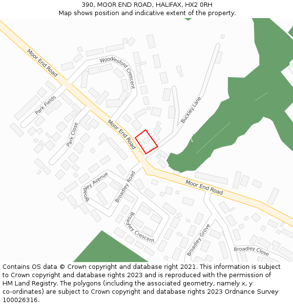 390, MOOR END ROAD, HALIFAX, HX2 0RH: Location map and indicative extent of plot