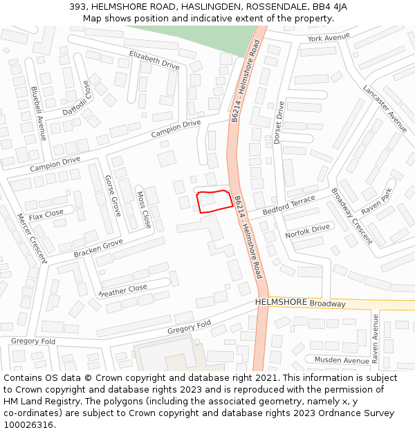 393, HELMSHORE ROAD, HASLINGDEN, ROSSENDALE, BB4 4JA: Location map and indicative extent of plot