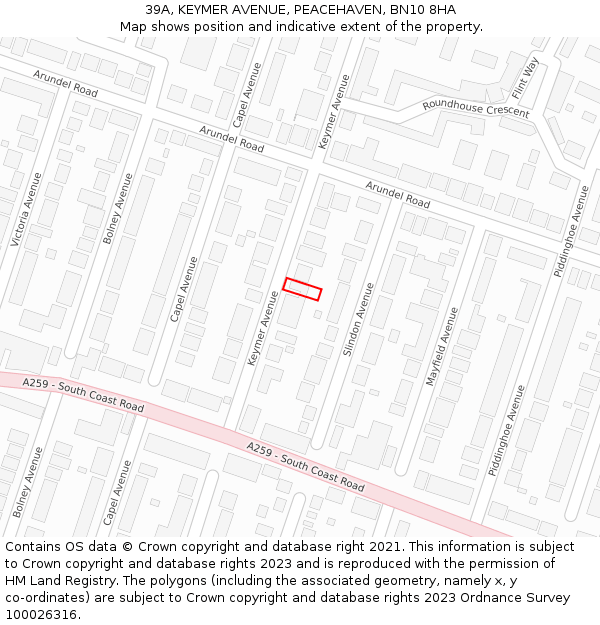 39A, KEYMER AVENUE, PEACEHAVEN, BN10 8HA: Location map and indicative extent of plot