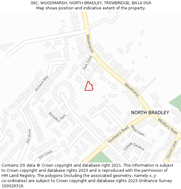 39C, WOODMARSH, NORTH BRADLEY, TROWBRIDGE, BA14 0SA: Location map and indicative extent of plot