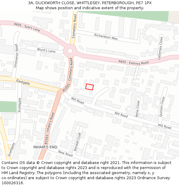 3A, DUCKWORTH CLOSE, WHITTLESEY, PETERBOROUGH, PE7 1PX: Location map and indicative extent of plot