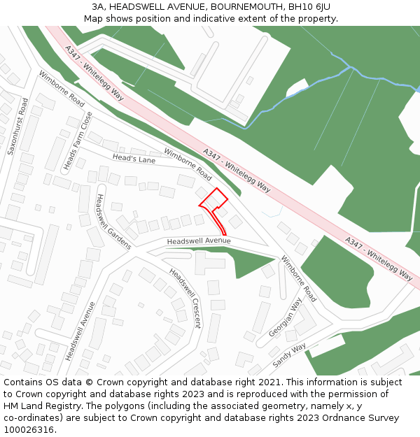 3A, HEADSWELL AVENUE, BOURNEMOUTH, BH10 6JU: Location map and indicative extent of plot