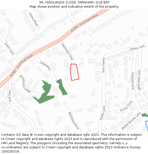 3A, HIGHLANDS CLOSE, FARNHAM, GU9 8SP: Location map and indicative extent of plot