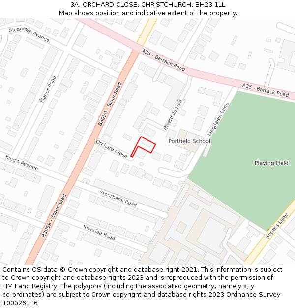 3A, ORCHARD CLOSE, CHRISTCHURCH, BH23 1LL: Location map and indicative extent of plot