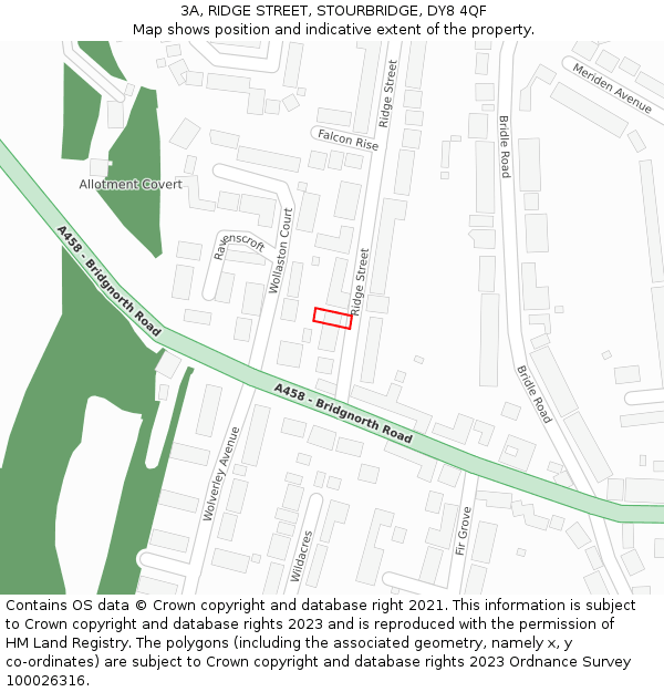 3A, RIDGE STREET, STOURBRIDGE, DY8 4QF: Location map and indicative extent of plot