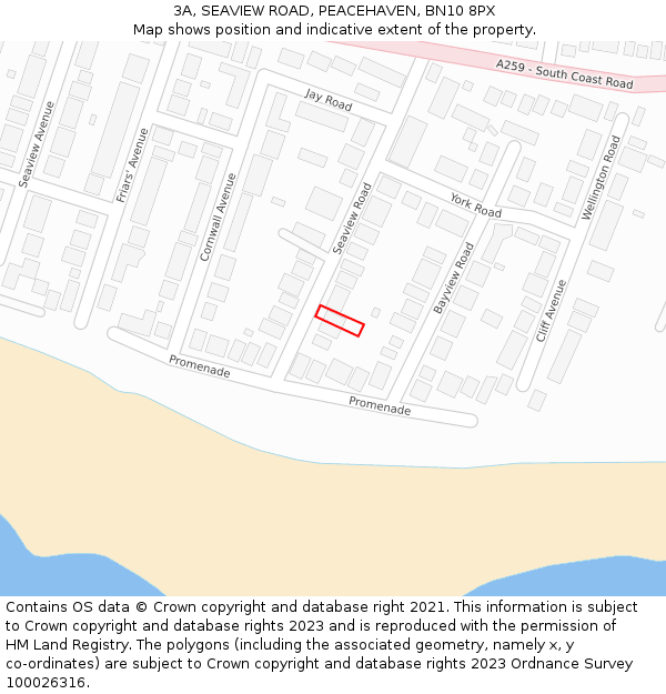 3A, SEAVIEW ROAD, PEACEHAVEN, BN10 8PX: Location map and indicative extent of plot