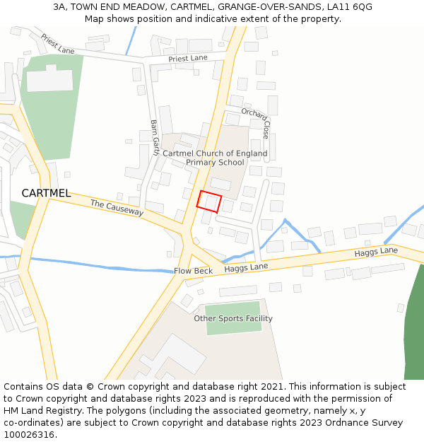 3A, TOWN END MEADOW, CARTMEL, GRANGE-OVER-SANDS, LA11 6QG: Location map and indicative extent of plot