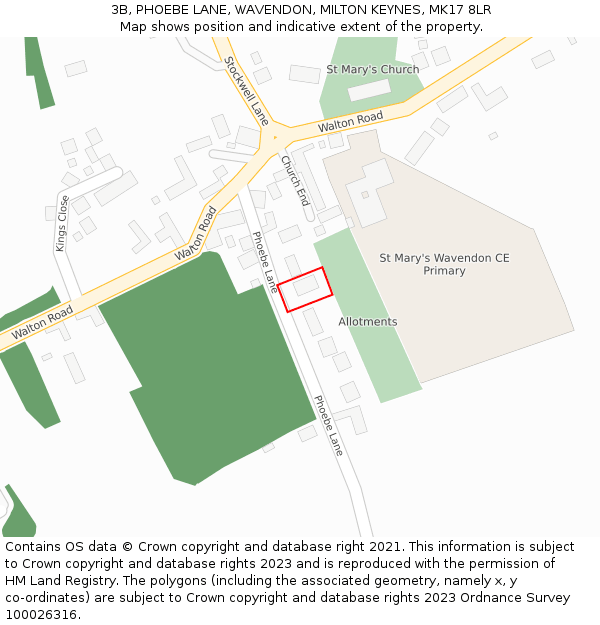 3B, PHOEBE LANE, WAVENDON, MILTON KEYNES, MK17 8LR: Location map and indicative extent of plot