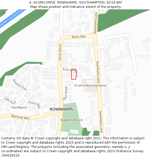 4, ACORN DRIVE, ROWNHAMS, SOUTHAMPTON, SO16 8AT: Location map and indicative extent of plot