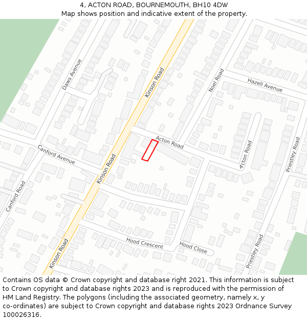 4, ACTON ROAD, BOURNEMOUTH, BH10 4DW: Location map and indicative extent of plot