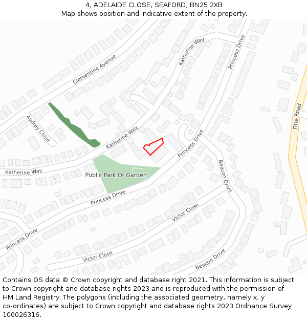 4, ADELAIDE CLOSE, SEAFORD, BN25 2XB: Location map and indicative extent of plot