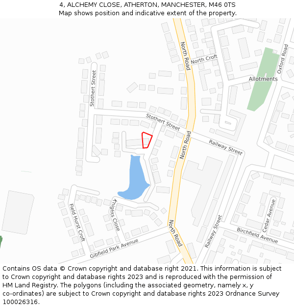 4, ALCHEMY CLOSE, ATHERTON, MANCHESTER, M46 0TS: Location map and indicative extent of plot