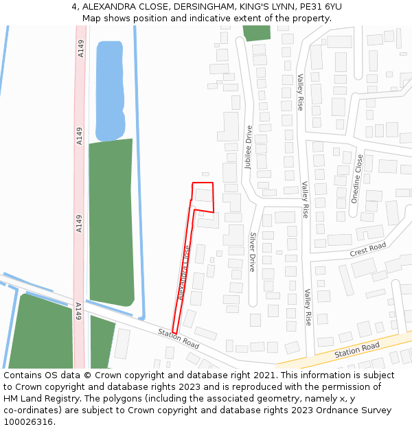 4, ALEXANDRA CLOSE, DERSINGHAM, KING'S LYNN, PE31 6YU: Location map and indicative extent of plot