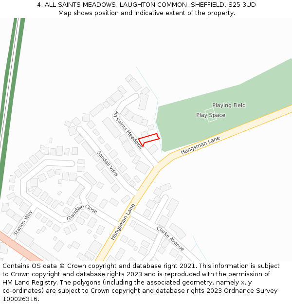 4, ALL SAINTS MEADOWS, LAUGHTON COMMON, SHEFFIELD, S25 3UD: Location map and indicative extent of plot