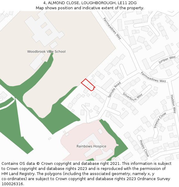 4, ALMOND CLOSE, LOUGHBOROUGH, LE11 2DG: Location map and indicative extent of plot