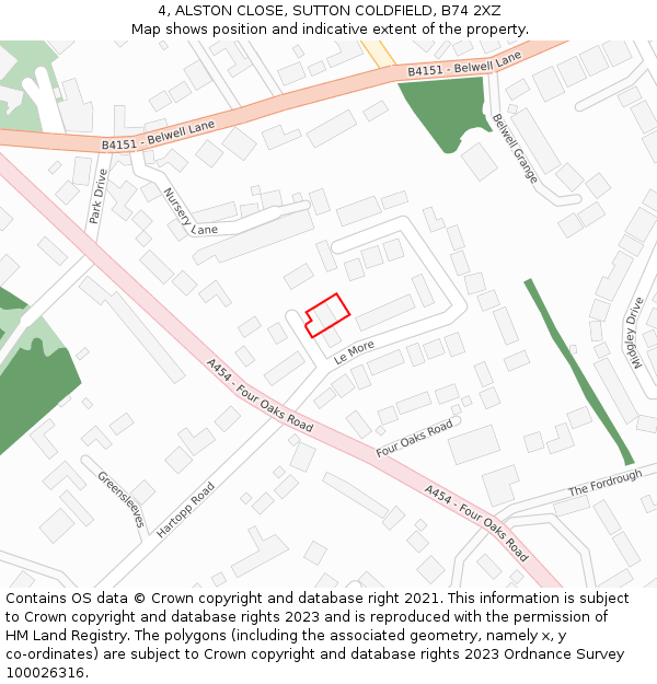 4, ALSTON CLOSE, SUTTON COLDFIELD, B74 2XZ: Location map and indicative extent of plot