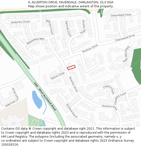 4, ALVERTON DRIVE, FAVERDALE, DARLINGTON, DL3 0GA: Location map and indicative extent of plot