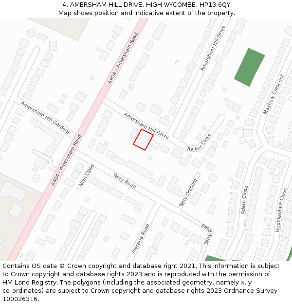 4, AMERSHAM HILL DRIVE, HIGH WYCOMBE, HP13 6QY: Location map and indicative extent of plot