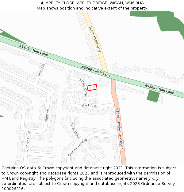 4, APPLEY CLOSE, APPLEY BRIDGE, WIGAN, WN6 9HA: Location map and indicative extent of plot