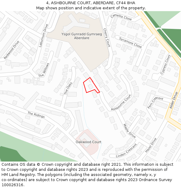 4, ASHBOURNE COURT, ABERDARE, CF44 8HA: Location map and indicative extent of plot