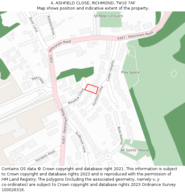 4, ASHFIELD CLOSE, RICHMOND, TW10 7AF: Location map and indicative extent of plot