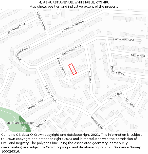 4, ASHURST AVENUE, WHITSTABLE, CT5 4PU: Location map and indicative extent of plot