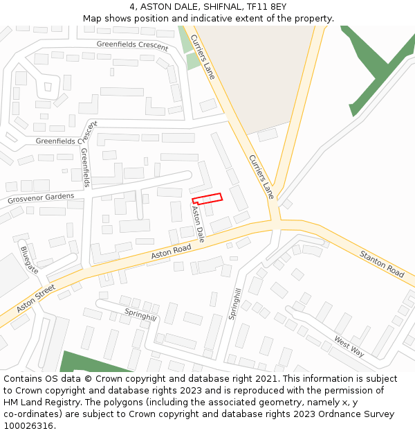 4, ASTON DALE, SHIFNAL, TF11 8EY: Location map and indicative extent of plot