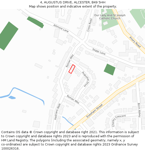 4, AUGUSTUS DRIVE, ALCESTER, B49 5HH: Location map and indicative extent of plot