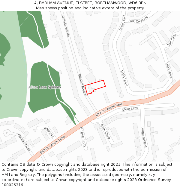 4, BARHAM AVENUE, ELSTREE, BOREHAMWOOD, WD6 3PN: Location map and indicative extent of plot