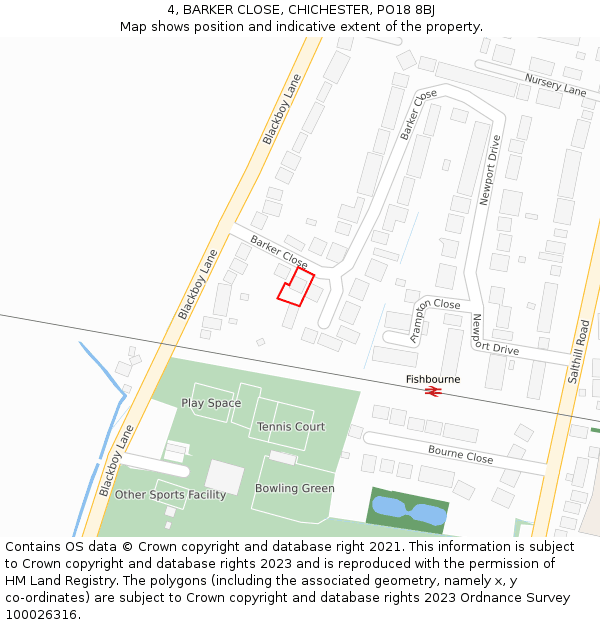 4, BARKER CLOSE, CHICHESTER, PO18 8BJ: Location map and indicative extent of plot